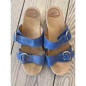 Dansko Sophie Blue Double Strap Wedge Sandals Comfort Shoes Womens EU 39